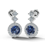 Sapphire 1.10 Carat Round Shape Halo Diamond Drop Earrings E1RBS
