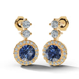 Sapphire 1.10 Carat Round Shape Halo Diamond Drop Earrings E1RBS