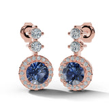 Sapphire 1.10 Carat Round Shape Halo Diamond Drop Earrings E1RBS