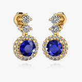 Sapphire 1.10 Carat Round Shape Halo Lab Grown Diamond Drop Earrings E1RBS HEERA GOLD