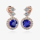 Sapphire 1.10 Carat Round Shape Halo Lab Grown Diamond Drop Earrings E1RBS HEERA GOLD
