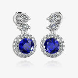 Sapphire 1.10 Carat Round Shape Halo Lab Grown Diamond Drop Earrings E1RBS HEERA GOLD