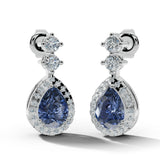 Sapphire 1.30 Carat Pear Shape Halo Diamond Drop Earrings E1PSS