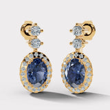 Sapphire 1.40 Carat Oval Shape Halo Diamond Drop Earrings E1OCS