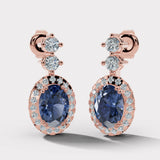 Sapphire 1.40 Carat Oval Shape Halo Diamond Drop Earrings E1OCS