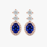 Sapphire 1.40 Carat Oval Shape Halo Diamond Drop Earrings E1OCS