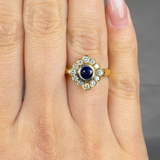 "Zorevina" 0.78 Carat  Round Cut Blue Sapphire Natural Diamond Halo Engagement Ring MDR113