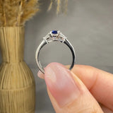 "Selmora" 0.70 Carat Emerald Cut Blue Sapphire Natural Diamond Trilogy Engagement Ring MSR748