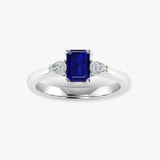 "Selmora" 0.70 Carat Emerald Cut Blue Sapphire Natural Diamond Trilogy Engagement Ring MSR748