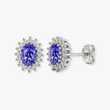 TANZANITE HALO STUD EARRINGS IN 9K WHITE GOLD
