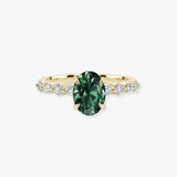 "Tessa" Oval Cut 2 Carat Lab Grown Fancy Vivid Green Diamond Shoulder 18k Yellow Gold Engagement Ring DSOC05
