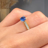 "Trivelle" 0.54 Carat Round Cut Blue Sapphire Natural Diamond Shoulder Engagement Ring MSR776