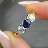 "Vaelisse" 0.75 Carat  Blue Sapphire Round Cut Natural Diamond Trilogy Engagement Ring MSR549
