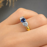 "Vaelisse" 0.75 Carat  Blue Sapphire Round Cut Natural Diamond Trilogy Engagement Ring MSR549