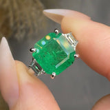 "Varn" Green 3.06 Carat Cushion Cut Trilogy Natural Diamond Engagement Ring HR1871 HEERA DIAMONDS