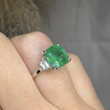 "Varn" Green 3.06 Carat Cushion Cut Trilogy Natural Diamond Engagement Ring HR1871 HEERA DIAMONDS