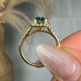 "Veliora" Green 1.61 Carat Cushion Cut Lab Grown Diamond Shoulder Engagement Ring RAM673M HEERA DIAMONDS