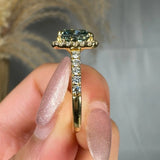 "Veliora" Green 1.61 Carat Cushion Cut Lab Grown Diamond Shoulder Engagement Ring RAM673M HEERA DIAMONDS