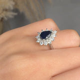"Velix" Blue Sapphire 1.51 Carat Pear Cut Halo Natural Diamond Engagement Ring HR1266