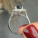 "Velix" Blue Sapphire 1.51 Carat Pear Cut Halo Natural Diamond Engagement Ring HR1266