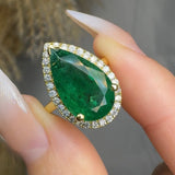 "Vexil" Emerald Green 5.56 Carat Pear Cut Natural Diamond Engagement Ring HR841 HEERA DIAMONDS