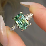 "Vior" Green 1.5 Carat Emerald Cut Diamond Shoulder Engagement Ring HR1329 HEERA DIAMONDS