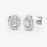 WHITE GOLD OVAL SHAPE HALO DIAMOND EARRING