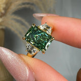 "Xavionra" Green 2.01 Carat Radiant Cut Trilogy Lab Grown Diamond Engagement Ring HLR425 HEERA DIAMONDS