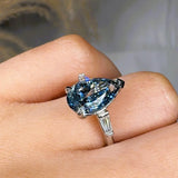 "Xavira" Blue Sapphire 2.5 Carat Pear Cut Trilogy Lab Grown Diamond Engagement Ring HLM507 HEERA DIAMONDS
