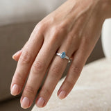 "Xavira" Blue Sapphire 2.5 Carat Pear Cut Trilogy Lab Grown Diamond Engagement Ring HLM507
