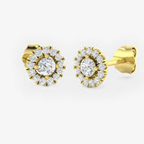 YELLOW GOLD HALO DIAMOND EARRING