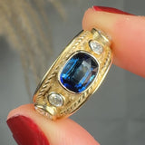 "Zelora" Blue Sapphire 1.58 Carat Cushion & Round Cut Lab Grown Diamond Shoulder Engagement Ring HLR193