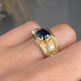 "Zelora" Blue Sapphire 1.58 Carat Cushion & Round Cut Lab Grown Diamond Shoulder Engagement Ring HLR193