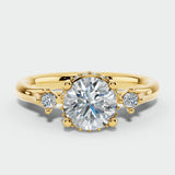 "Zena" Round Cut 2 Carat Trilogy 18kt Yellow Gold Engagement Ring UHRB10
