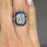 "Zenvira" Blue Sapphire 1 Carat Emerald Cut Natural Diamond Shoulder Engagement Ring HM532