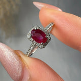 "Zevoria" Ruby 0.73 Carat Oval Cut Diamond Shoulder Engagement Ring RAM592R HEERA DIAMONDS