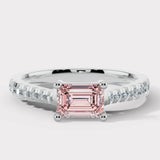 "Zilia" 1.01 Carat Pink Lab Grown Emerald Cut Diamond Shoulder Engagement Ring HEERA DIAMONDS
