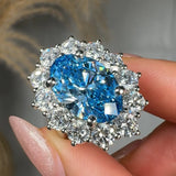 "Zirethra" Blue Sapphire 4 Carat Oval Cut Lab Grown Diamond Engagement Ring HLM30 HEERA DIAMONDS