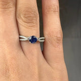 "Zorae" Blue Sapphire 0.56 Carat Round Cut Diamond Shoulder Engagement Ring HM317 HEERA DIAMONDS