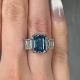 "Zylaris" Blue Sapphire 3.01 Carat Emerald Cut Trilogy Lab Grown Diamond Engagement Ring HLM38 HEERA DIAMONDS