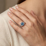 "Zylaris" Blue Sapphire 3.01 Carat Emerald Cut Trilogy Lab Grown Diamond Engagement Ring HLM38