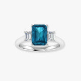 "Zylaris" Blue Sapphire 3.01 Carat Emerald Cut Trilogy Lab Grown Diamond Engagement Ring HLM38