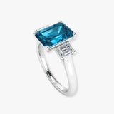 "Zylaris" Blue Sapphire 3.01 Carat Emerald Cut Trilogy Lab Grown Diamond Engagement Ring HLM38