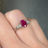 "Zymera" Oval Cut Ruby 1.00 Carat Diamond Trilogy Engagement Ring HR1356 HEERA DIAMONDS