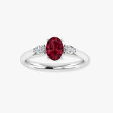 "Zymera" Oval Cut Ruby 1.00 Carat Natural Diamond Trilogy Engagement Ring HR1356