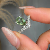 "Zynthera" Green 1.5 Carat Pear Cut Natural Diamond Shoulder Engagement Ring HR1500 HEERA DIAMONDS