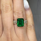 "Zyrel" Emerald Green 3.18 Carat Emerald Cut Lab Grown Diamond Shoulder Engagement Ring HLR261 HEERA DIAMONDS