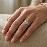 "Zyro" Green 2.01 Carat Emerald Cut Lab Grown Diamond Shoulder Engagement Ring RAM829M