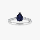 "Zyven" Blue Sapphire 3.45 Carat Pear Cut Natural Diamond Shoulder Engagement Ring HM1411
