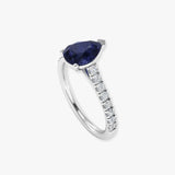 "Zyven" Blue Sapphire 3.45 Carat Pear Cut Natural Diamond Shoulder Engagement Ring HM1411
